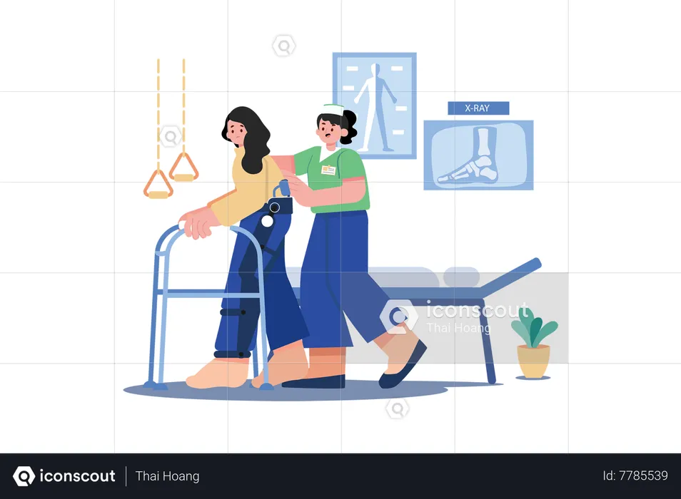 Nurse helping patient in walking  Illustration