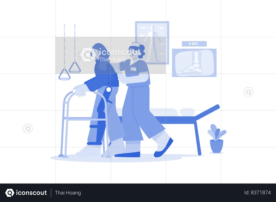 Nurse helping patient in walking  Illustration