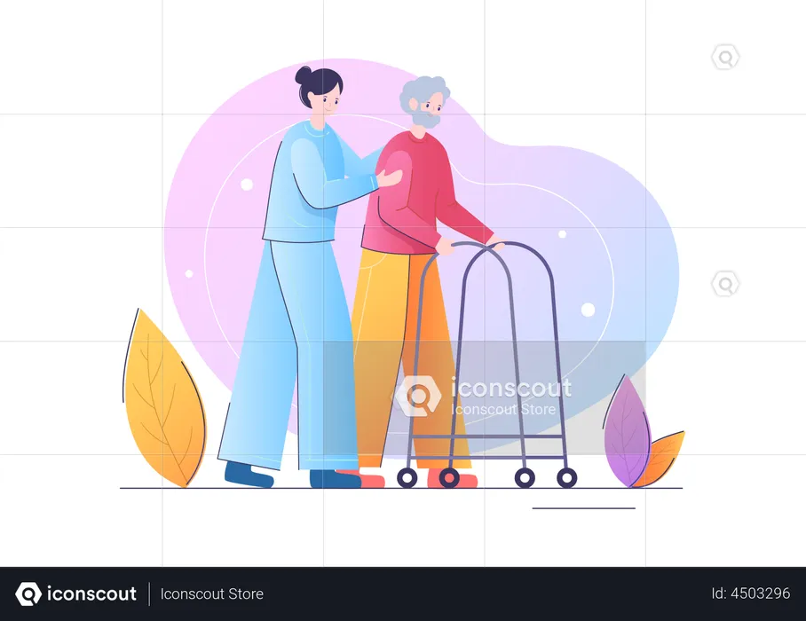 Nurse helping patient in walking  Illustration