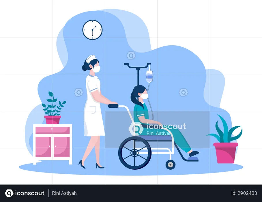 Nurse helping Patient with Wheelchair  Illustration
