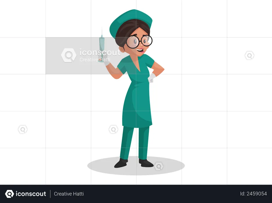 Nurse holding an injection in hand  Illustration