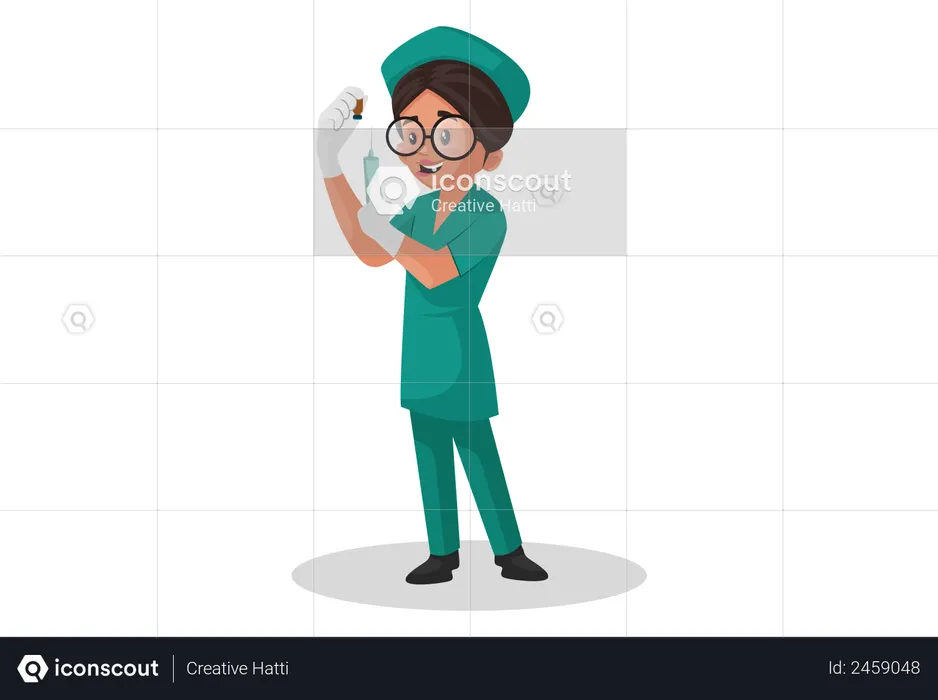 Nurse is holding an injection in one hand and medicine bottle in other hand  Illustration