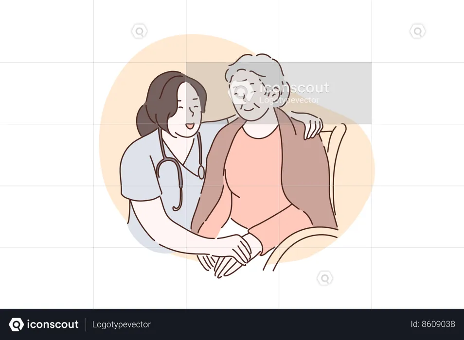 Nurse is taking care of old lady  Illustration
