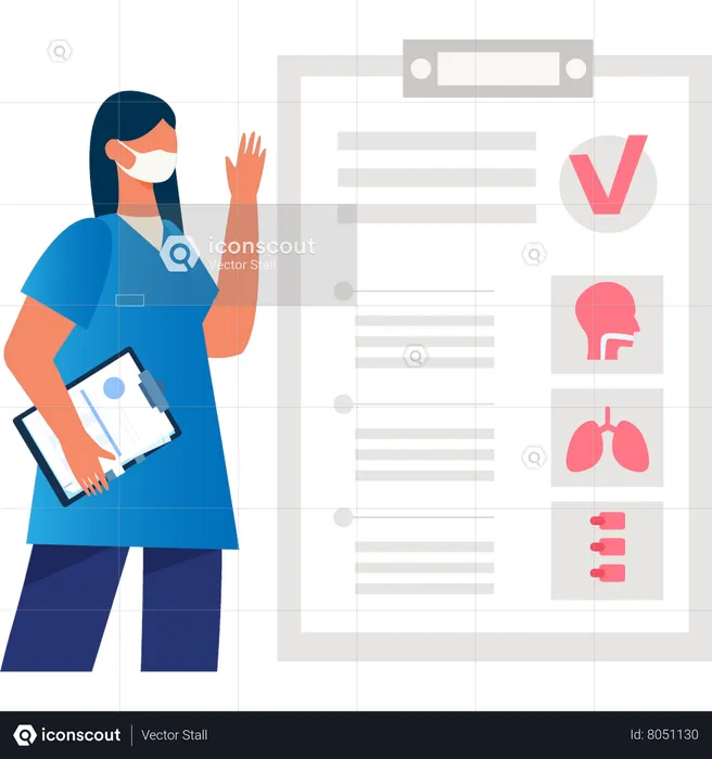 Nurse looking at medical test list  Illustration