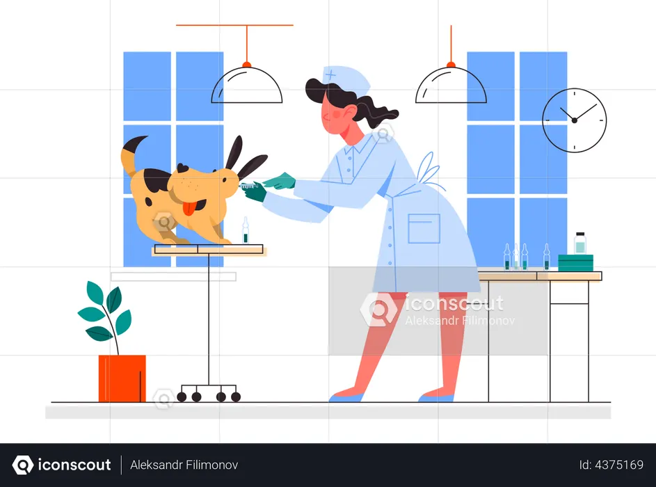 Nurse making a vaccine injection to a dog  Illustration