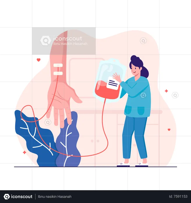 Nurse monitors blood transfusion  Illustration