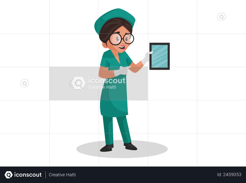 Nurse promoting digitalization in medical field  Illustration