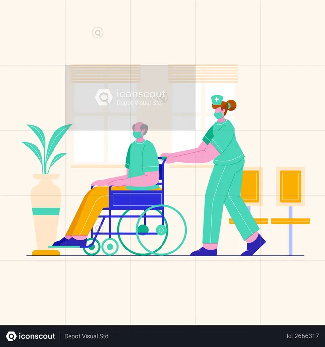 Best Nurse pushing wheelchair of patient Illustration download in PNG ...