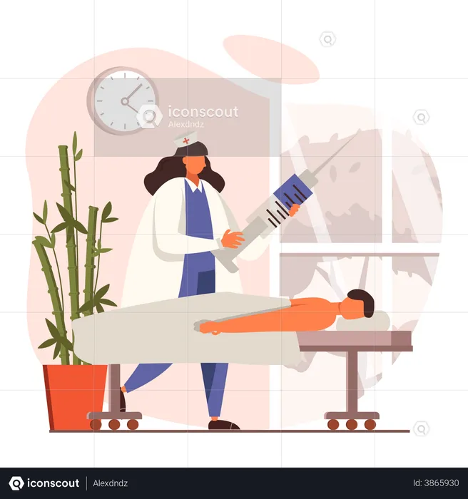 Nurse putting injection to admitted patient  Illustration