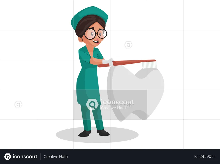 Nurse showing how to clean teeth  Illustration
