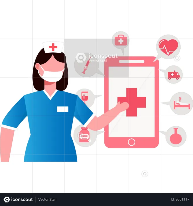 Nurse showing online medical app  Illustration