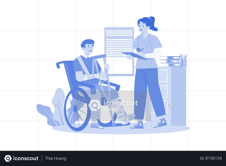 Nurse Standing With Patient  Illustration
