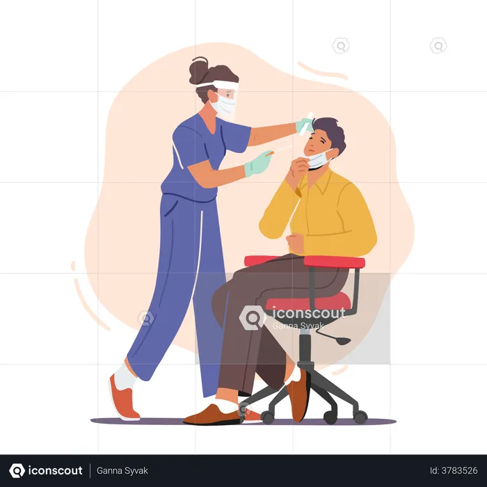 Nurse Take Covid19 Test From Male Character In Laboratory  Illustration