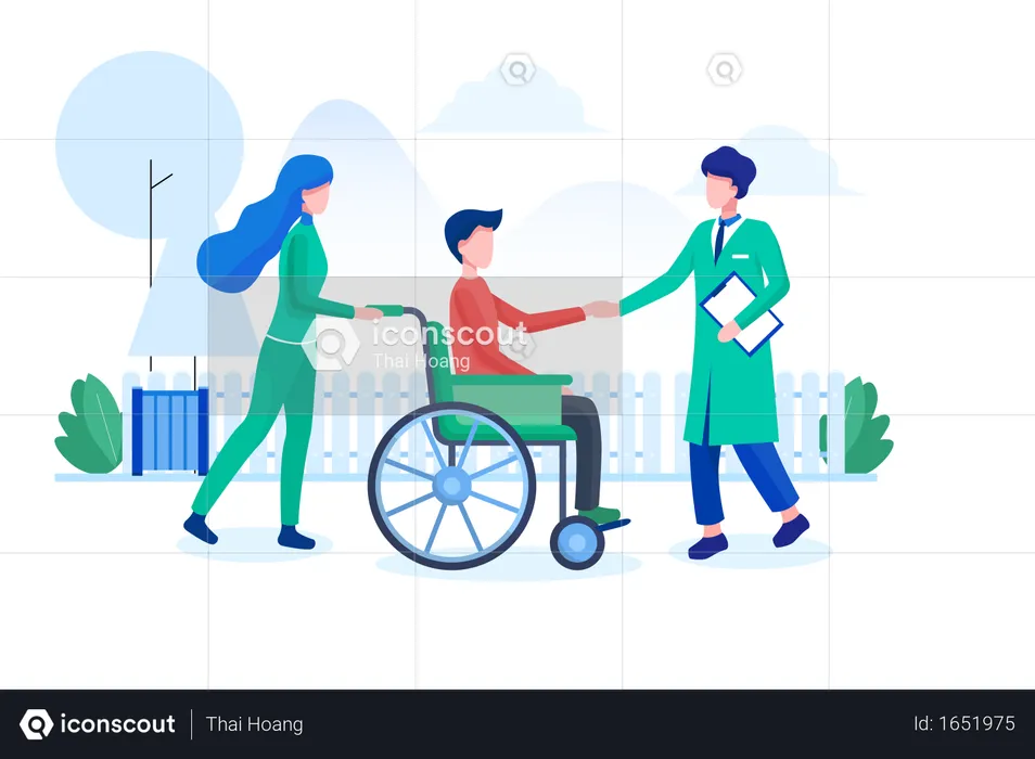 Nurse taking care of disabled patient  Illustration