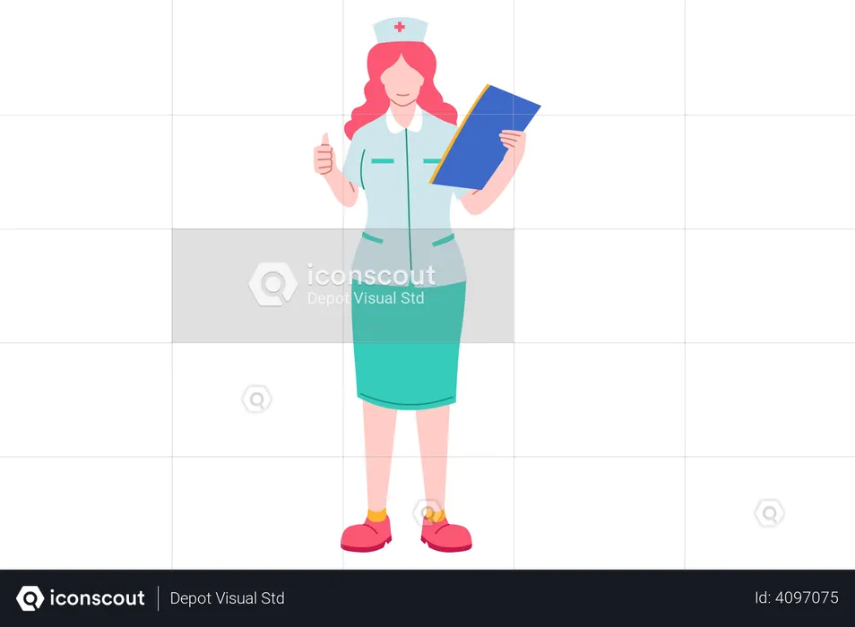 Nurse with notepad showing thumbs up  Illustration