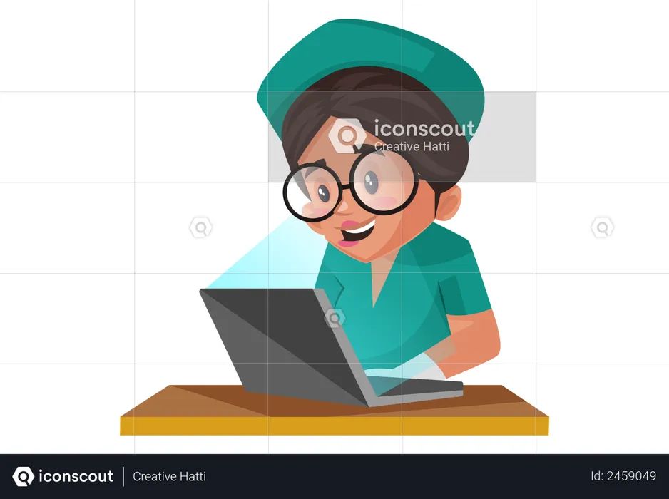 Nurse working on a laptop  Illustration