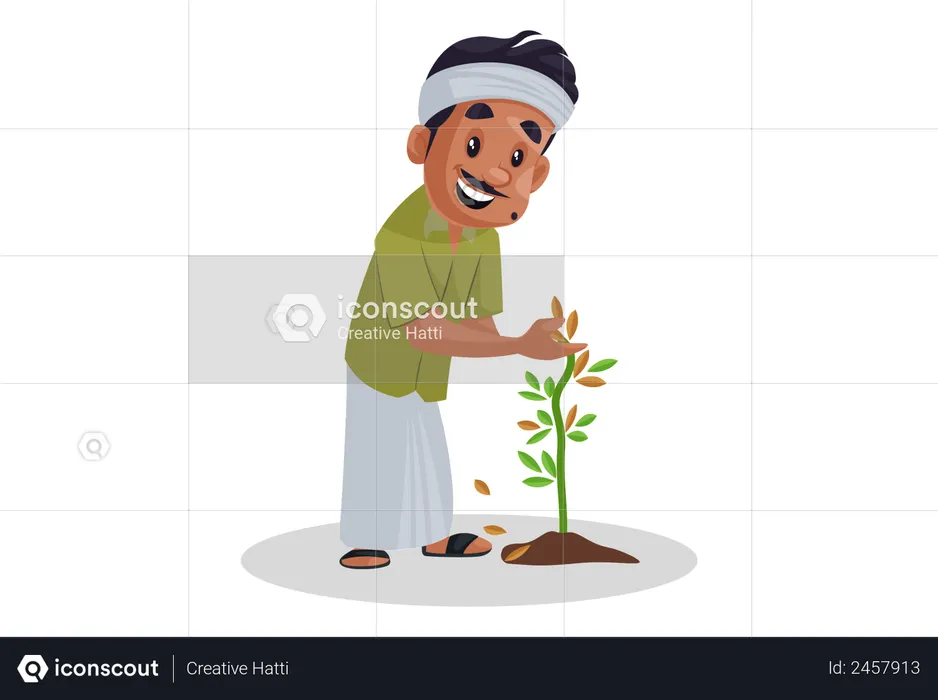 Nursery man taking care of plant  Illustration