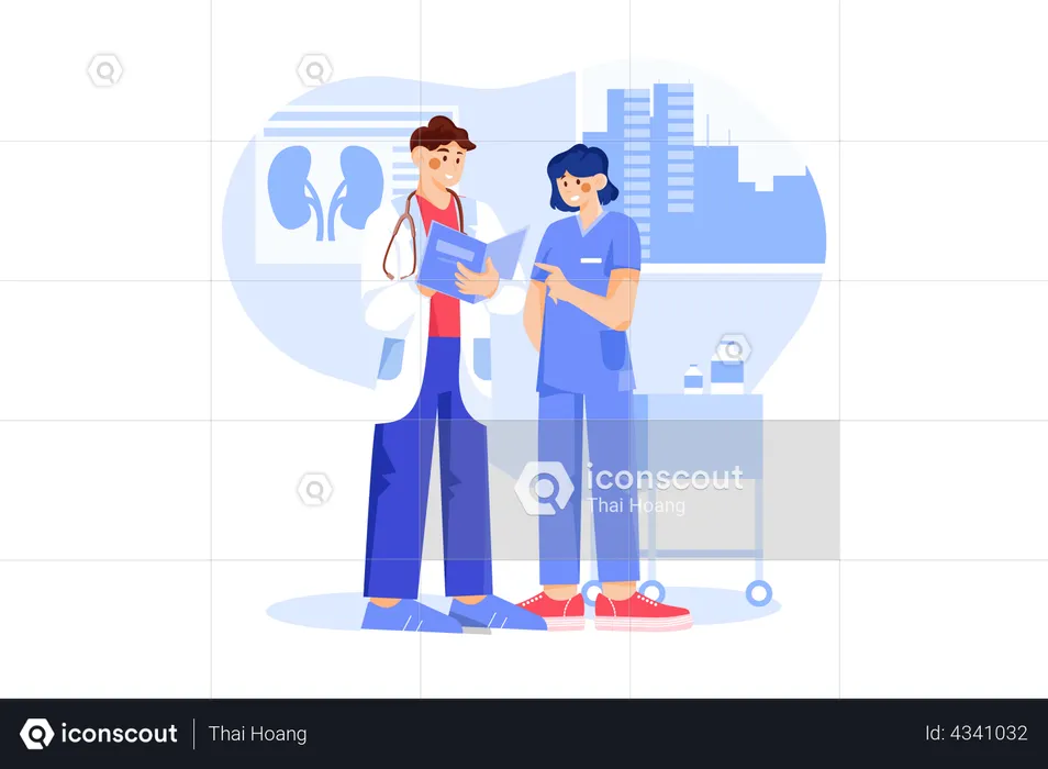 Nurses discussing with doctor  Illustration