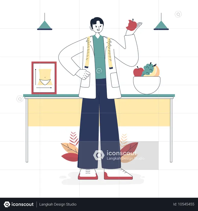 Nutricionista dando consejos para el plan de alimentación.  Ilustración