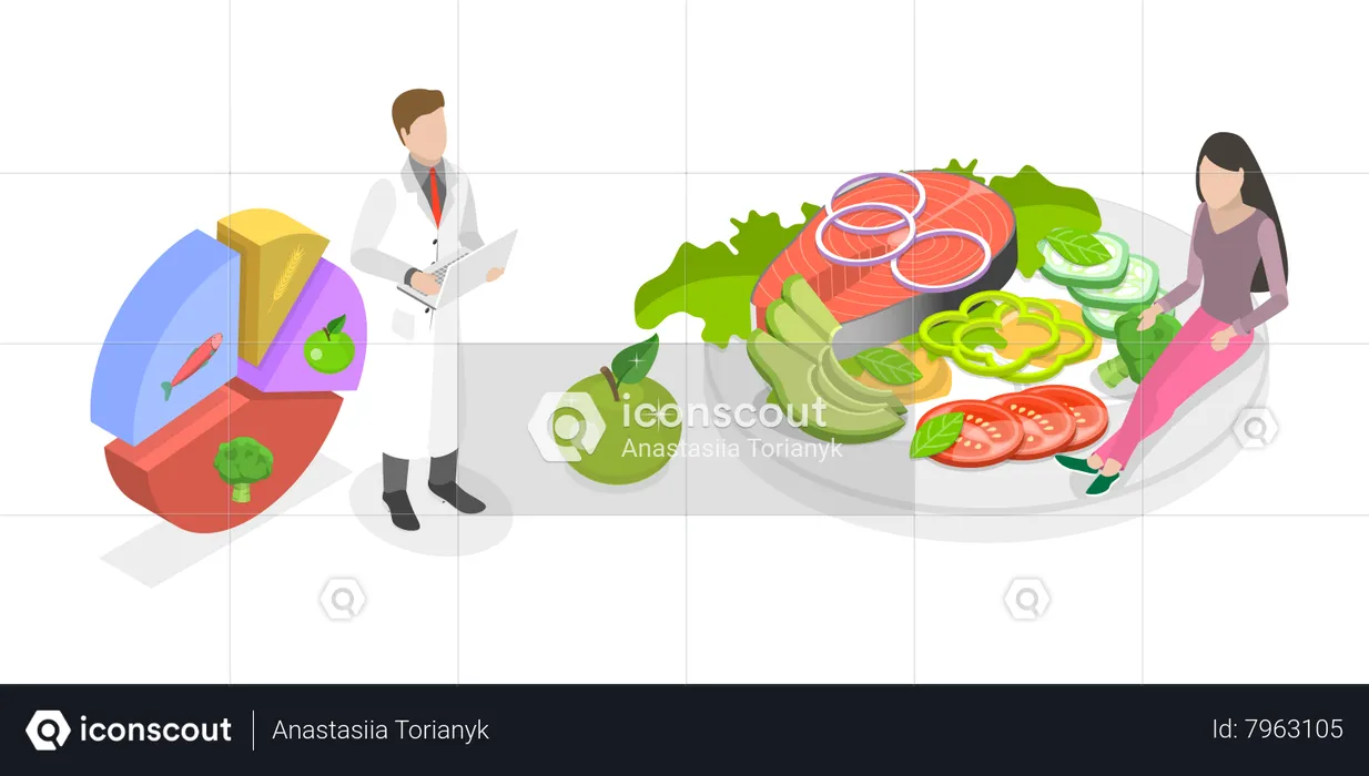 Nutricionista haciendo plan de comidas  Ilustración