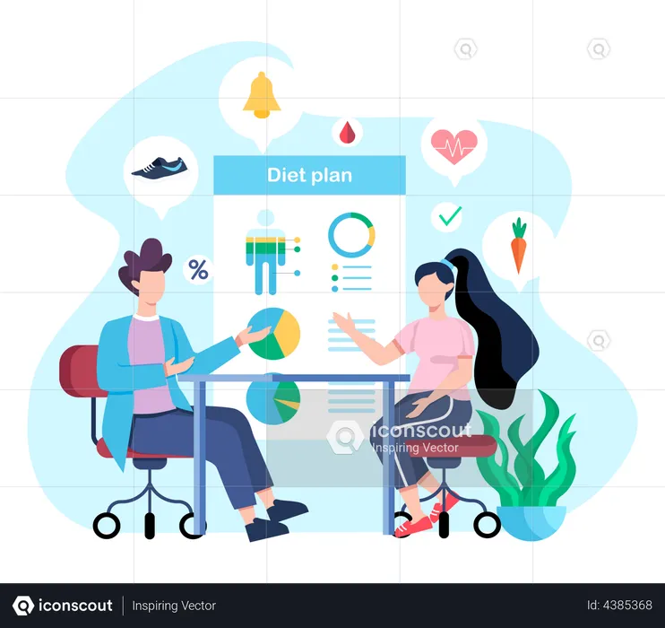 Nutritionist giving diet plant to patient  Illustration