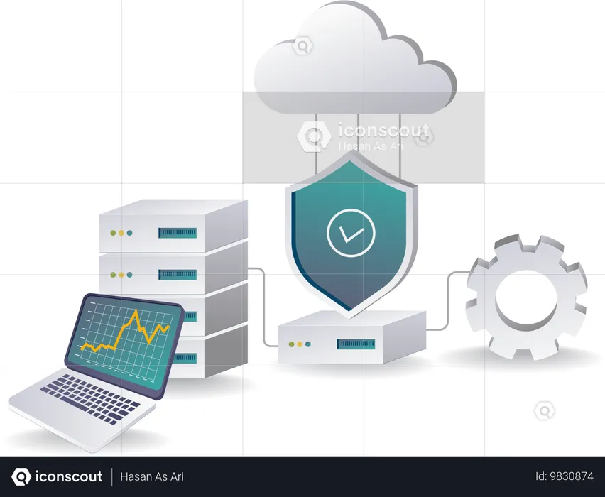 Segurança do servidor em nuvem protegendo dados e infraestrutura  Ilustração