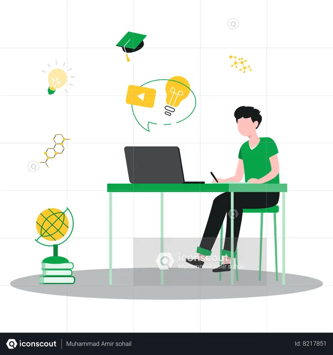 O aluno está se preparando para o exame  Ilustração