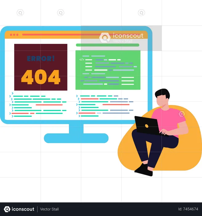 O cara está trabalhando no erro 404  Ilustração
