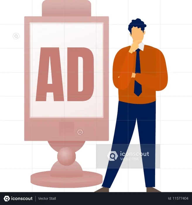 O empresário está pensando em um estande de outdoor  Ilustração