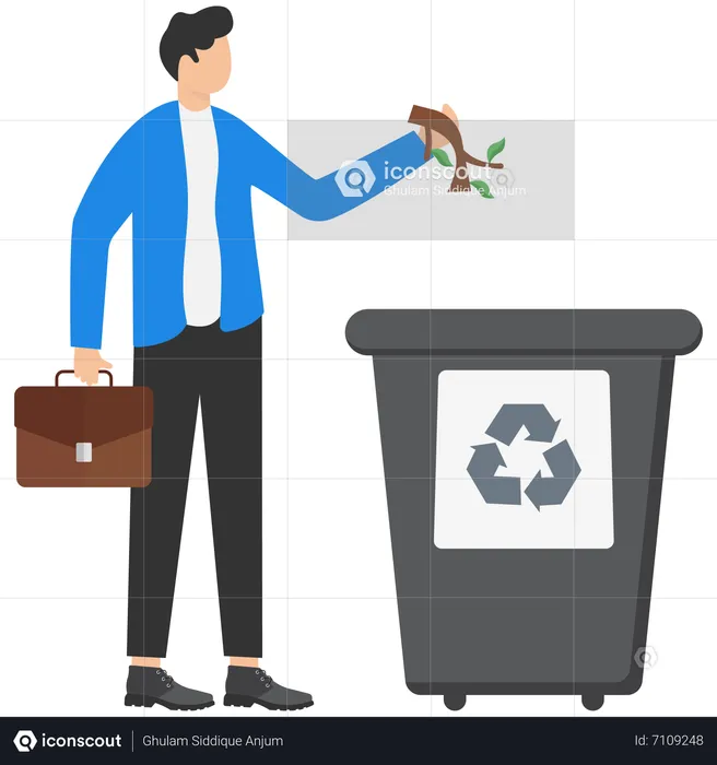 O funcionário jogando lixo orgânico no lixo  Ilustração