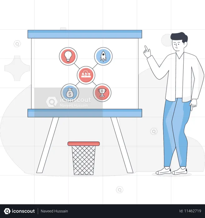 O homem está apontando para a conexão de aprendizagem  Ilustração
