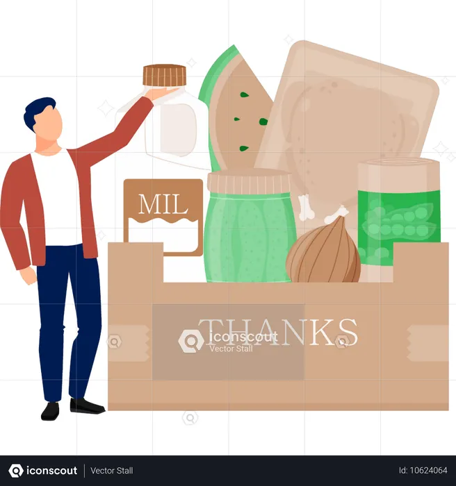 O homem está apresentando um pacote de compras  Ilustração