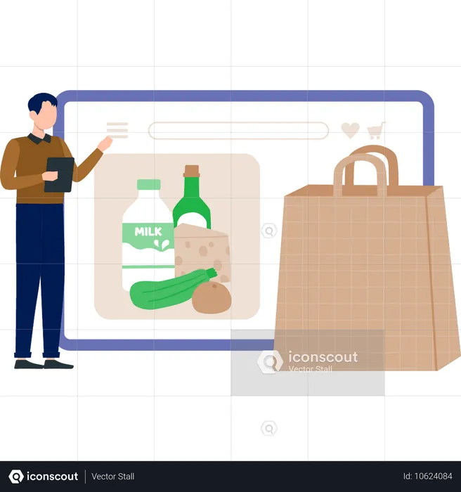 O homem está fazendo compras online  Ilustração