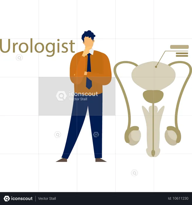 O homem está pensando no sistema urologista  Ilustração