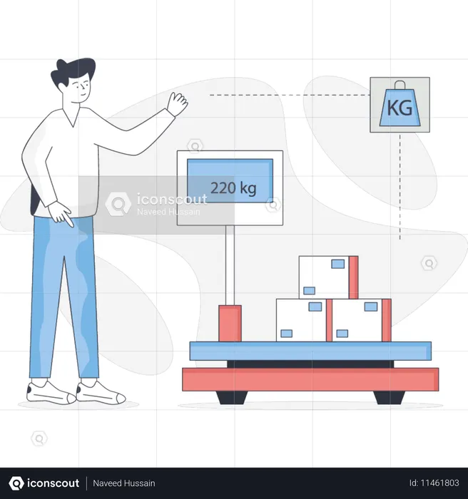 O menino está fazendo caixas de entrega de peso  Ilustração