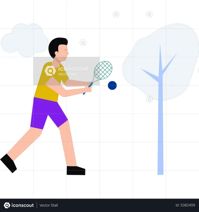 O menino está jogando badminton  Ilustração