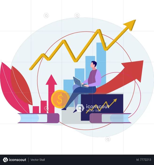 O menino está trabalhando no gráfico do dólar  Ilustração