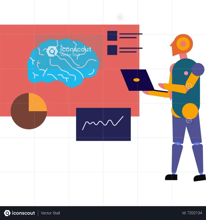 O robô está trabalhando na programação cerebral  Ilustração