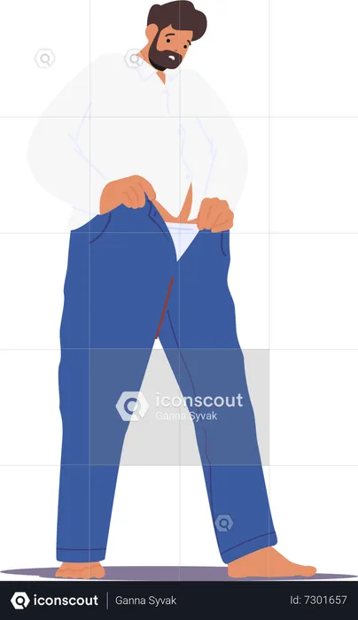 Obese Man Struggles To Zip Tight Pants Due To Their Inadequate Size  Illustration