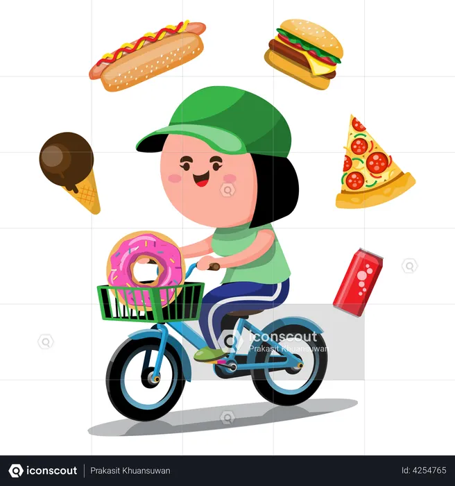 Obese woman cycling for weight loss Illustration