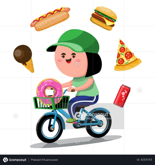 Obese woman cycling for weight loss  Illustration