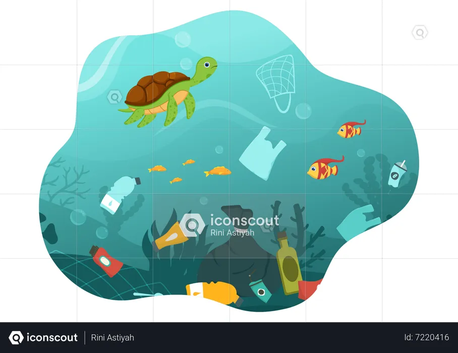 Ocean Plastic Pollution  Illustration