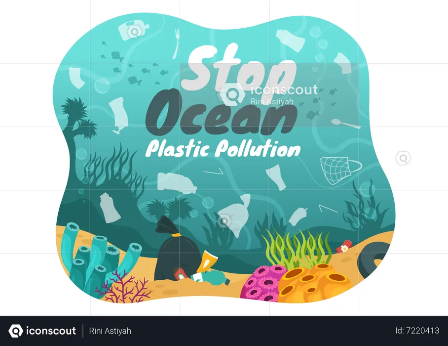 Ocean Plastic Pollution  Illustration