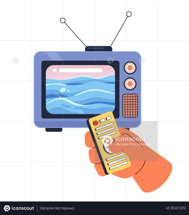 Ocean waves on retro tv screen  Illustration