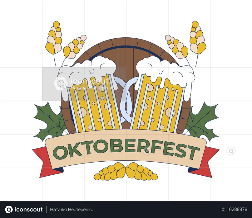 맥주잔이 있는 Octoberfest 로고  일러스트레이션