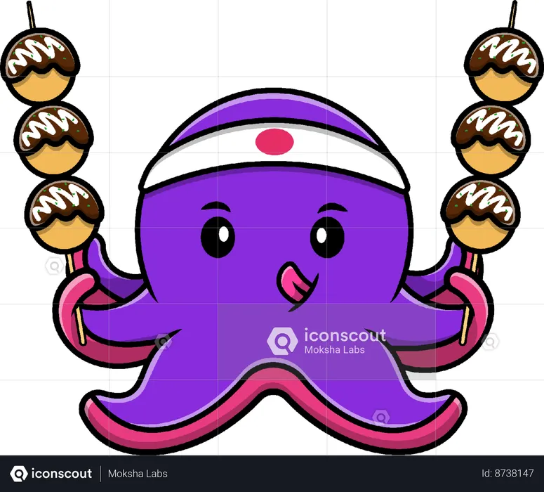 Octopus With Takoyaki  Illustration