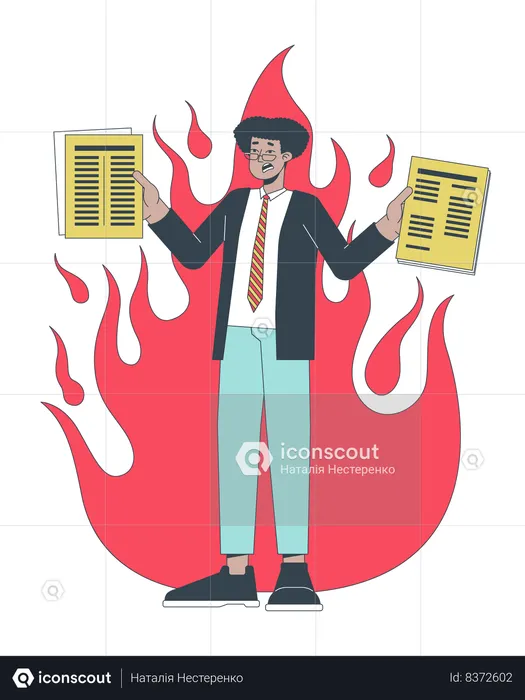 Homem hispânico workaholic ocupado segurando papelada  Ilustração