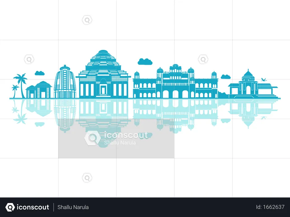 Odisha Skyline silhouette with reflections  Illustration
