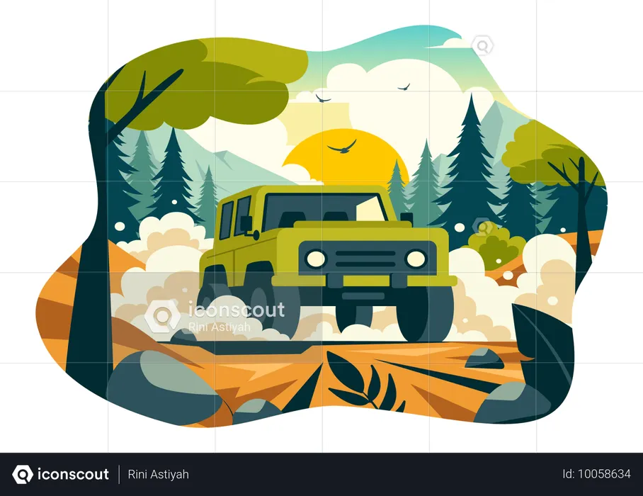 Safári de jipe off-road  Ilustração