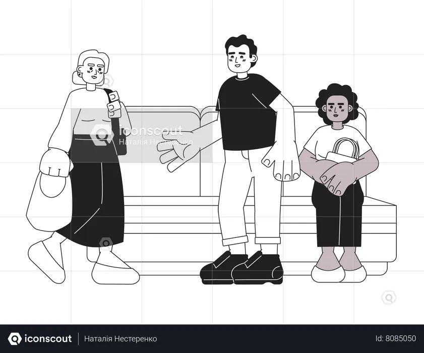 Offering seat to elderly on public transport  Illustration